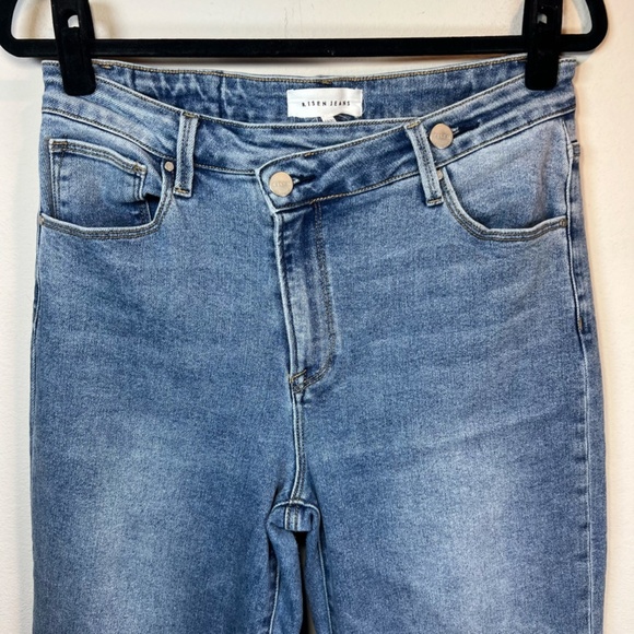 RISEN Women's High Rise Crossover Straight Leg Blue Medium Wash Stretch Sz 31x29 - Picture 2 of 14